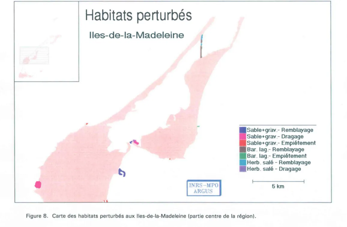 Figure  8.  Carte  des  habitats  perturbés aux lIes-de-la-Madeleine  (partie  centre de  la  région)