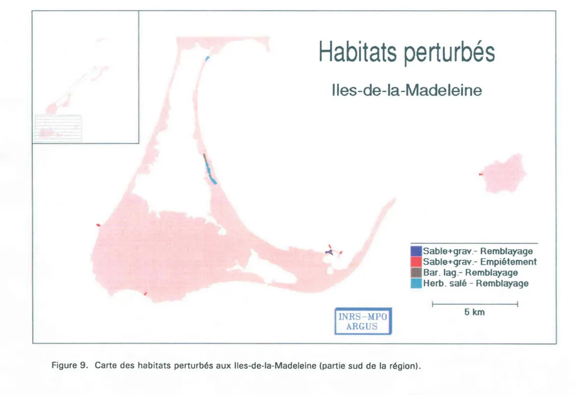 Figure  9.  Carte  des  habitats  perturbés aux  lIes-de-la-Madeleine (partie sud  de  la  région)