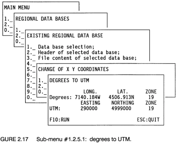 FIGURE 2.17  Sub-menu #1.2.5.1:  degrees to UTM. 