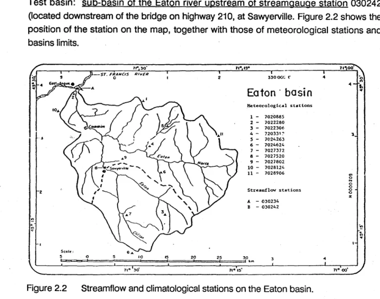 Figure 2.2  Streamflow and climatological stations on the Eaton basin. 