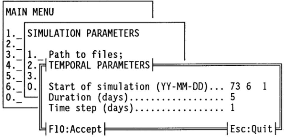 Figure 2.6  Sub-menu #1.2:  temporal parameters. 