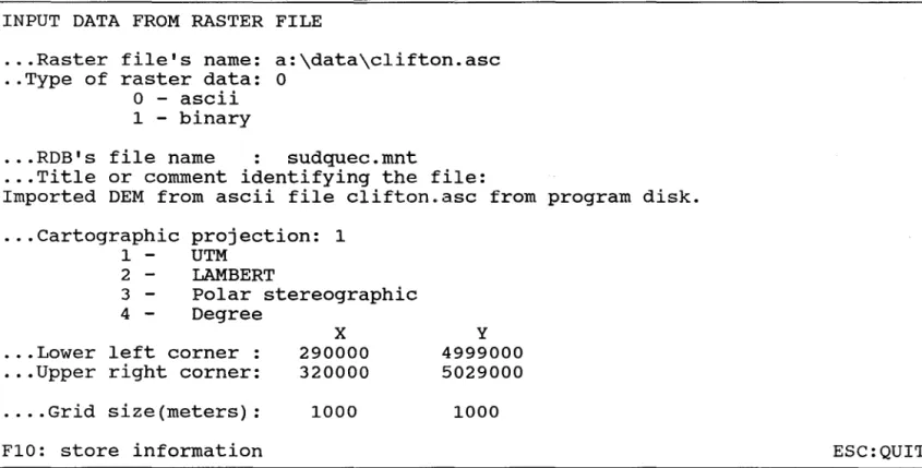 Figure 2.12 Sub-menu #1.2.4.2:  input data from raster file. 