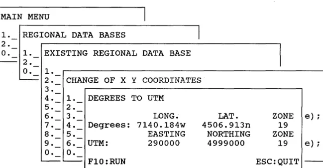 Figure 2.14 Sub-menu #1.2.5.1:  degrees to UTM. 