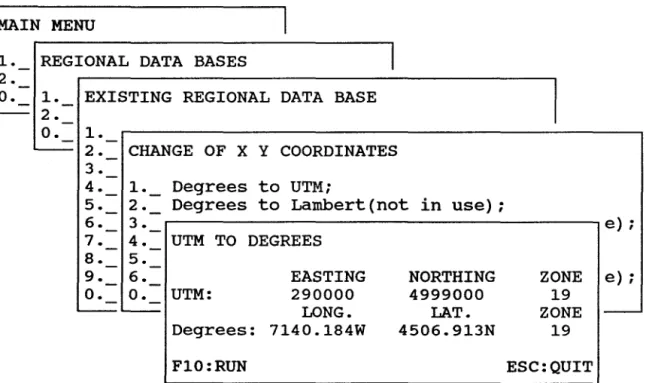 Figure 2.15 Sub-menu #1.2.5.2:  UTM to degrees. 