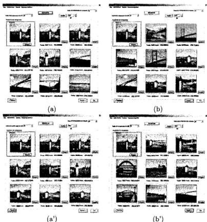 Figure 5: Comparison (m = 20): a) first 7 color images retrieved after being represented by their hi, h a  and  hb, b) second 7 color images retrieved after being represented by their hi, h a  and hb, a') first 7 color images  retrieved after being represe