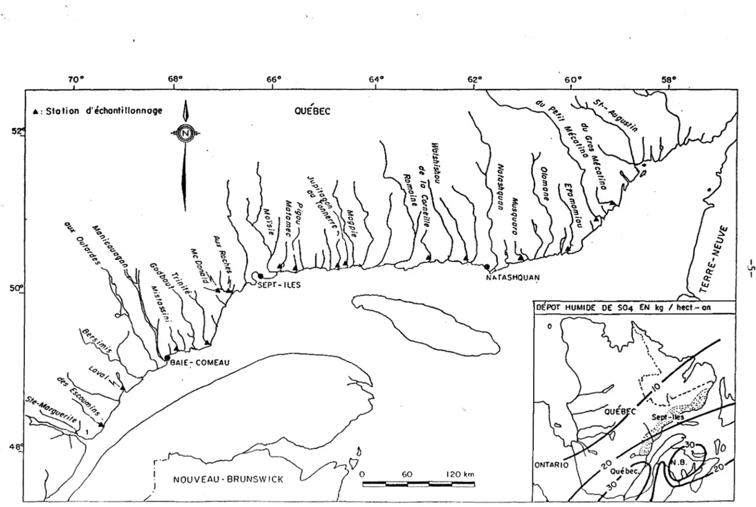 Figure  1:  Localisation  géographique  des  rivières  échantillonnées  (Côte-Nord,  Golfe  du  Saint-Laurent,  Québec)