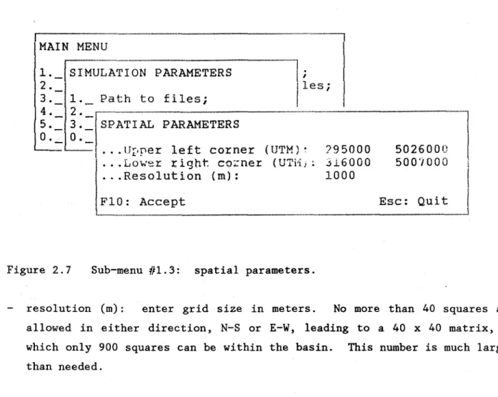 Figure  2.7  Sub-menu  #1.3:  spatial  parameters. 