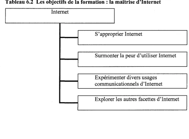 Tableau 6.2 Les objectifs de la formation : la maitrise d'Internet  Internet 