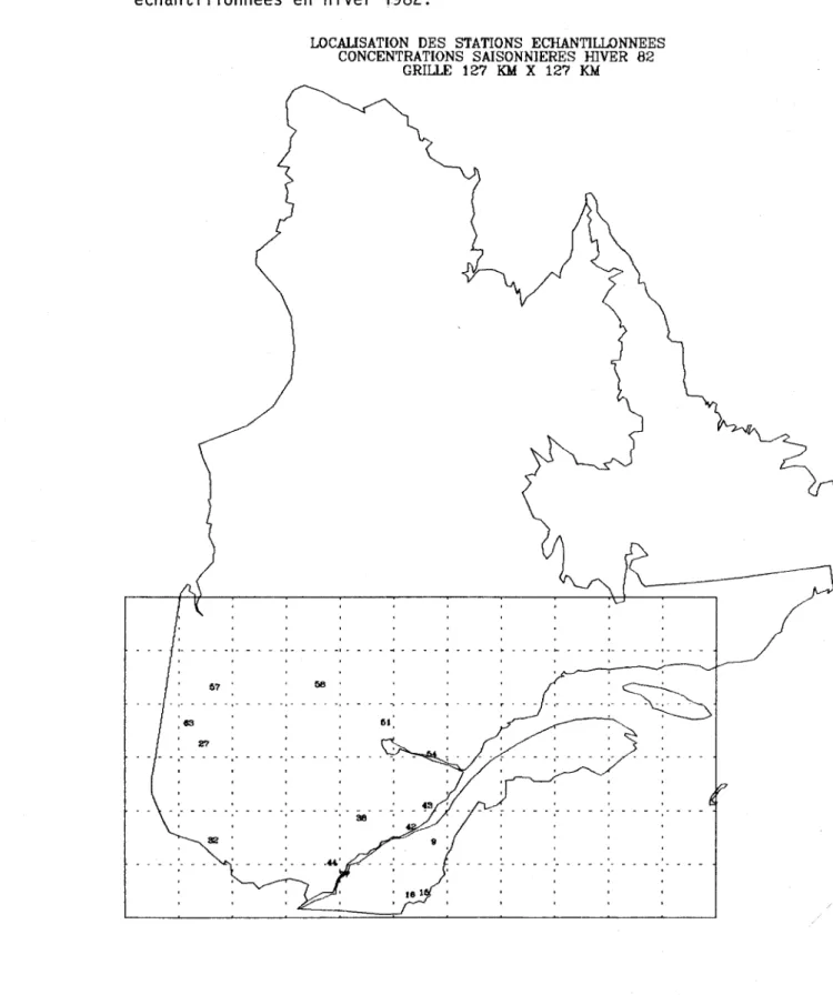 Figure  3  Localisation  des  15  stations  de  qualité  des  précipitations  échantillonnées  en  hiver  1982