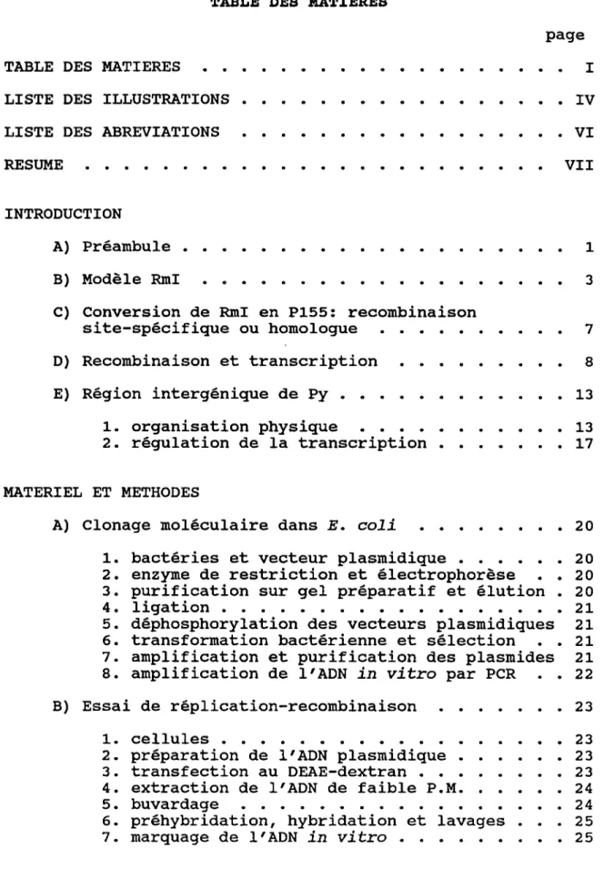 TABLE  DES  MATIERES 