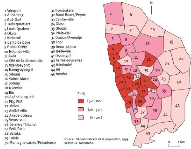 Figure  1.2  Pourcentage  des  ménages  ayant  un  service  de  collecte  des  déchets  (Mboumba,  2007) 