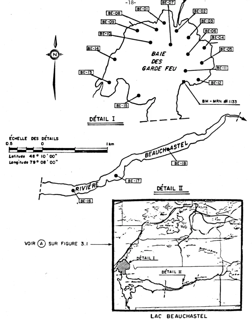 Figure  4.1 • Loc  Beauchastel - stations  d'échantiflonnage  des  sédiments  (moi  1981  ) 