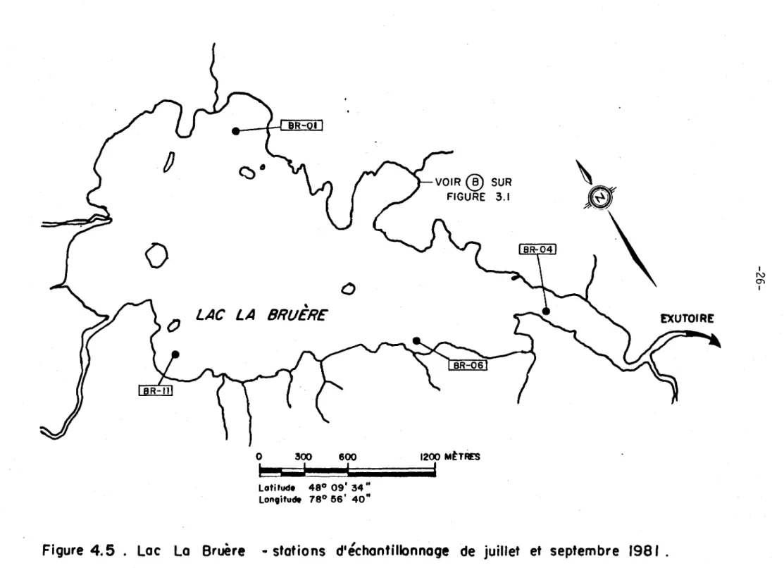 Figure  4.5  .  Lac  La  Bruère  ..  stations  d'échantillonnage  de  juillet  et  septembre  1981  