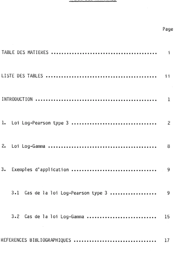 TABLE  DES  MATIERES 