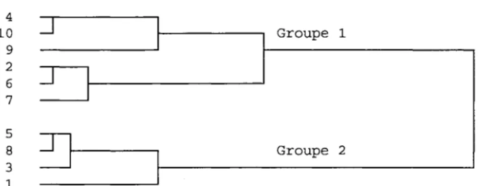 Figure 2. Analyse de regroupements hierarchiques bases sur les  comportements sociaux des enfants en groupe de pairs