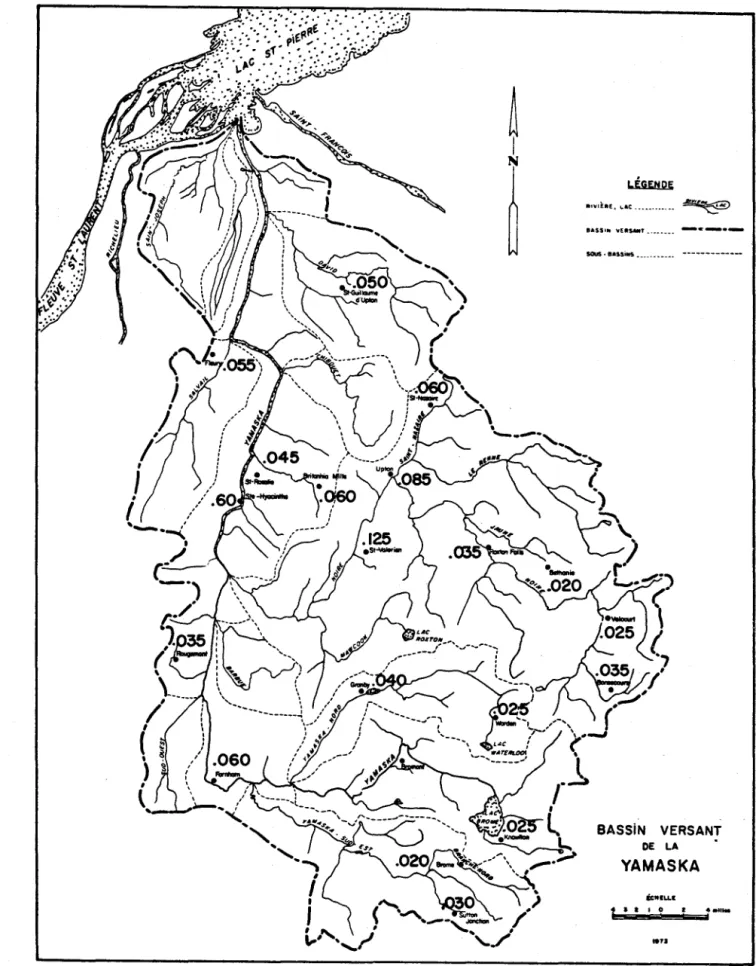 Figure  3.10. Variation  spatiale  des  concentrations  moyennes  annuelles  de  phosphore  total  (exprimées  en  mg  /1  P)