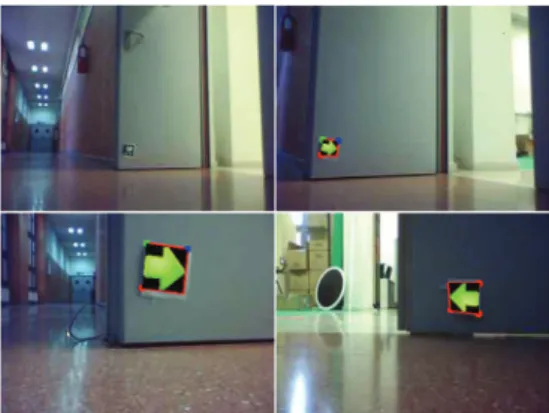 Figure 2.6 Interface de téléopération avec aﬃchage des directions par réalité augmentée [Lera et al., 2011]
