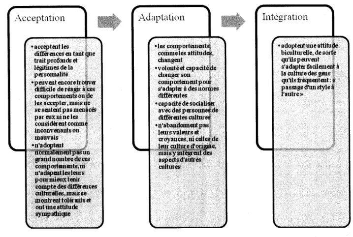 Figure  4. Stades ethnorelativistes du modèle des stades de développement de l'ouverture  interculturelle 