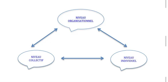 Figure 2 : Dynamique individu/collectif/organisationNIVEAU ORGANISATIONNEL  NIVEAU  INDIVIDUEL NIVEAU COLLECTIF 