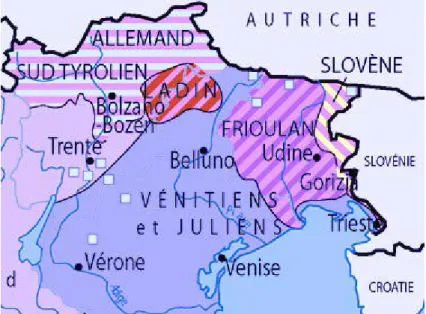 Figure 1 : Le frioulan dans la mosaïque des langues d’Italie (détail) 2