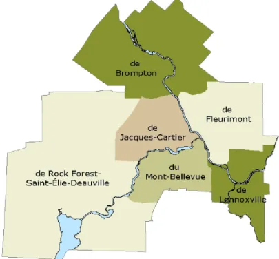Figure 1.6   Représentation des arrondissements de la Ville de Sherbrooke (tiré de : Ville de Sherbrooke, 2008,  p.1) 
