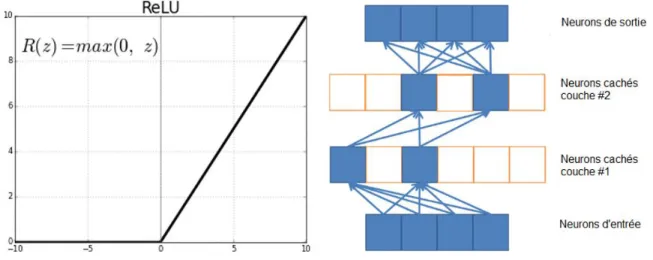 Figure 6: Non-linéarité introduite dans le réseau par la fonction d'activation ReLU (adapté de Glorot  et al., 2011) 