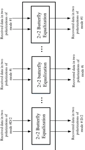 Fig. 1.7. Equalizer block for an MDM system supporting D/2 modes in two polarizations with  separate mode detection  