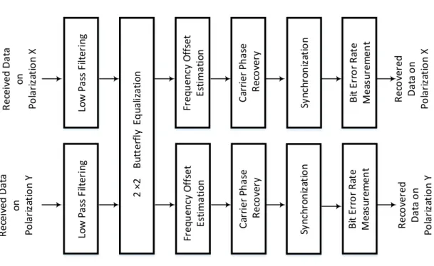 Fig. 2.2. DSP blocks for a single mode dual polarization system 