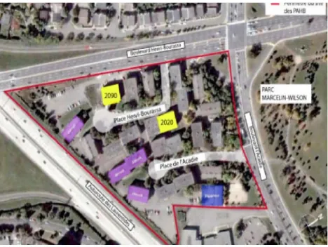 Figure 3.4 : Localisation et disposition des Places l’Acadie et Henri-Bourassa 7
