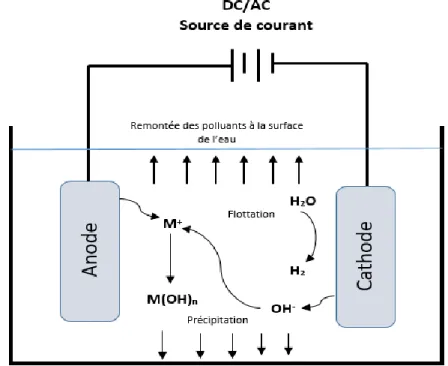 Figure 1  Principe du procédé d’électrocoagulation (Mollah et al., 2001) 