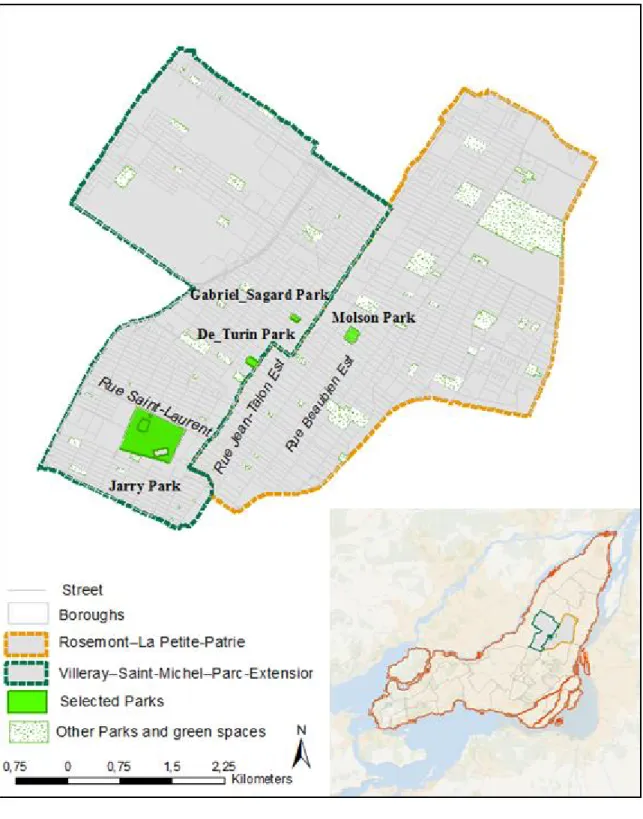 Figure 3.4 Location of Selected Parks  