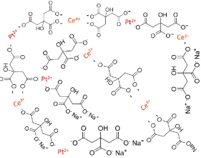 Figure 2. 3 – Platinum sterical stabilization by citrate molecules. 