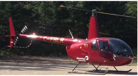 Figure 13 - L’hélicoptère Robinson44 utilisé pour le survol de la rivière Sainte Marguerite  Nord-est (Cirsa – 25 août 2014) 