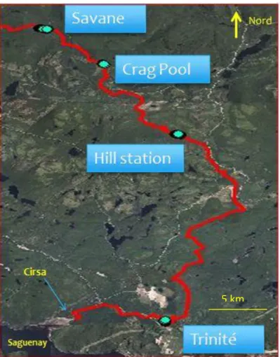 Figure 18 - La localisation des quatre sites de la rivière utilisés pour les images de  calibration 