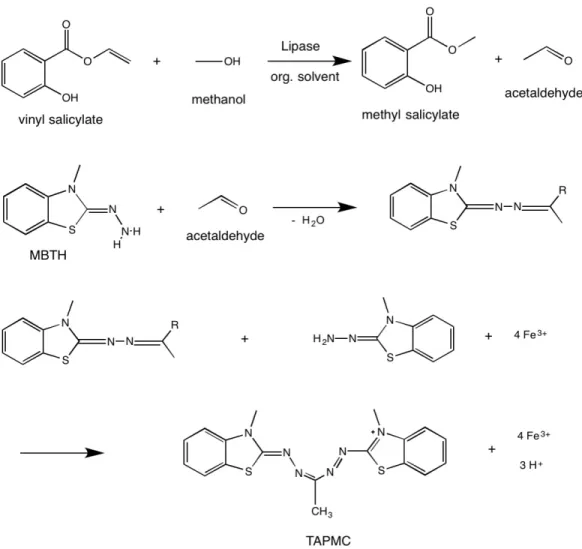 Figure 2.2  Model  reaction  example  on  vinyl  salicylate  for  the  evaluation  of  lipase  synthetic  activity assay