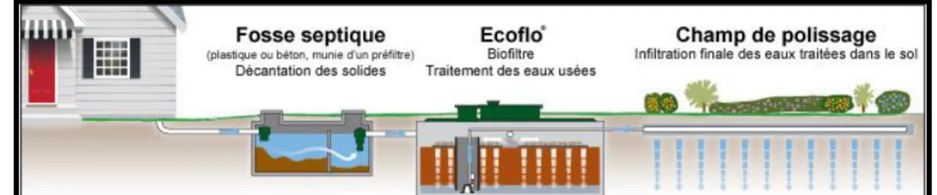 Figure 1  Principe de fonctionnement du biofiltre Ecoflo® (PremierTechAquab, 2015b) 