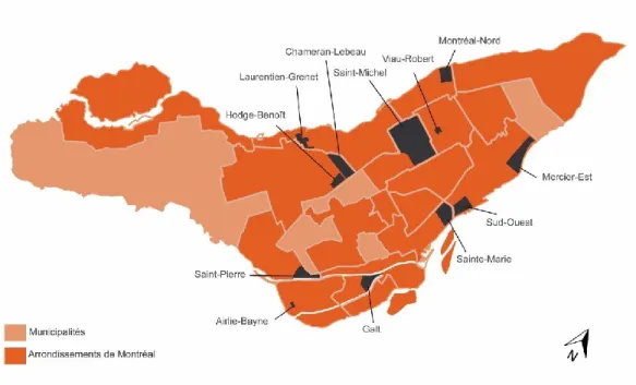Figure 3. 1 : Carte de localisation des RUI à Montréal 