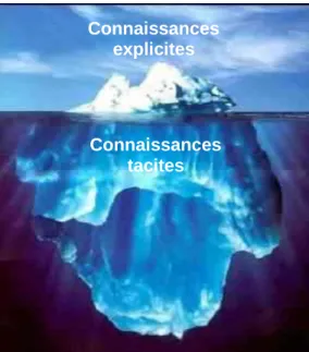 Figure 2.2 : Image illustrant la portion  des connaissances explicites versus  celle des connaissances tacites chez  une personne