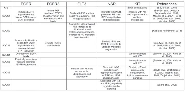Table 1-1. RTK signaling events inhibited/modulated by SOCS proteins 