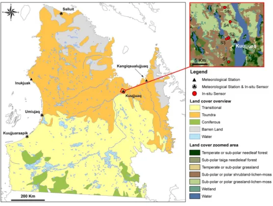 Figure 3-1  Carte de l’occupation générale du sol du Nunavik et localisation des principaux villages