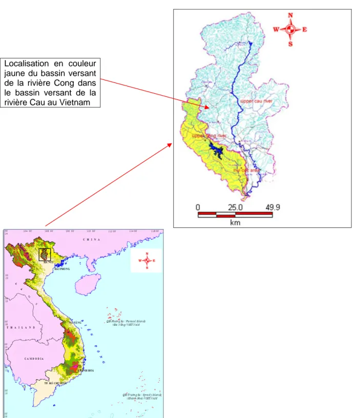 Figure 3.1 : Localisation des bassins versants des rivières Cau et Cong au Vietnam 