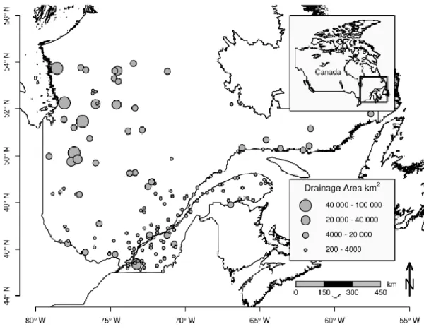 Figure 3. Localisation géographique des sites étudiés dans la partie sud de la province de  Québec, Canada 
