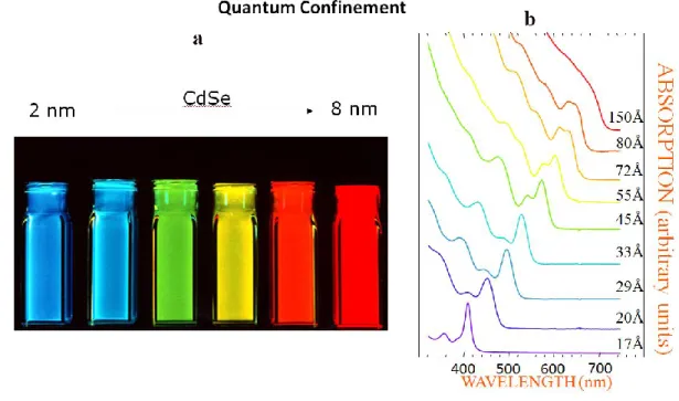 Figure 1.2 An example of size-dependent optical properties due to the quantum confinement effect