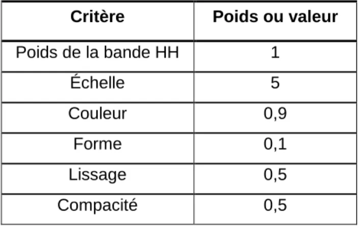 Tableau 3.1: Paramètres de la segmentation multi-résolution des images RSO d’inondation 
