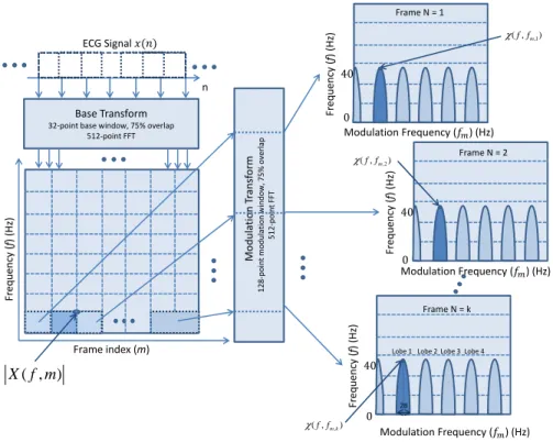 Figure 2.8 – Processing steps to calculate the modulation spectral signal representation