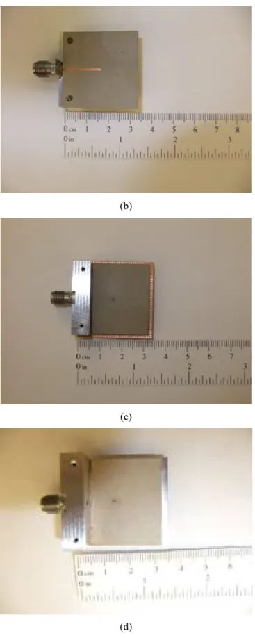 Fig. 2-13.  Photos of the fabricated antenna prototypes.  (a) Reference antenna (top view) (b) Reference 