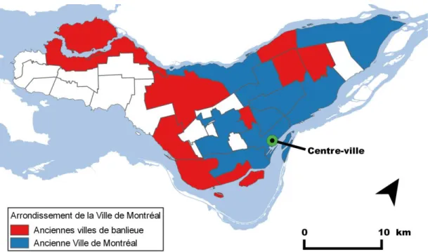 Figure 3.1 Carte actuelle de la Ville de Montréal. Cartographie: Pier-Olivier Poulin, 2014 