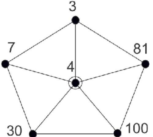 Figure 3.5. un nœud central entouré par un cinq nœuds participants au calcul du gradient  de vitesse