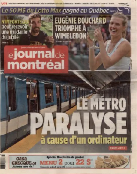 Fig.  6.  Une  du  Journal  de  Montréal (2012) le 8 juillet 2012 