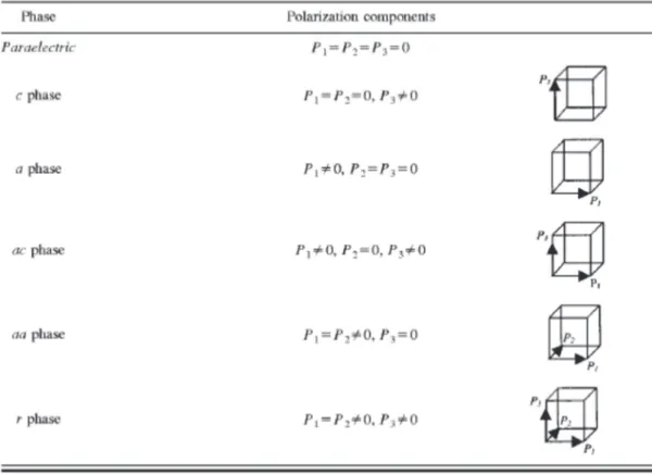 Table 1.2: Polarization components of the theoretically predicted phases in epitaxial ferroelectric  thin films